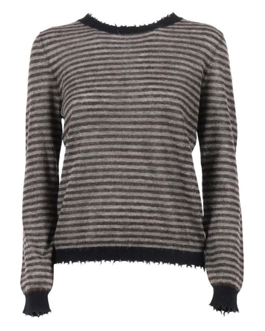 Kangra Gray Striped Frayed-Edge Sweater