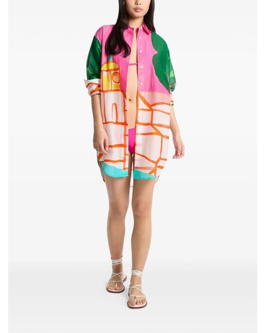 Michael Kors Red St Tropez Graphic-Print Shirt Dress