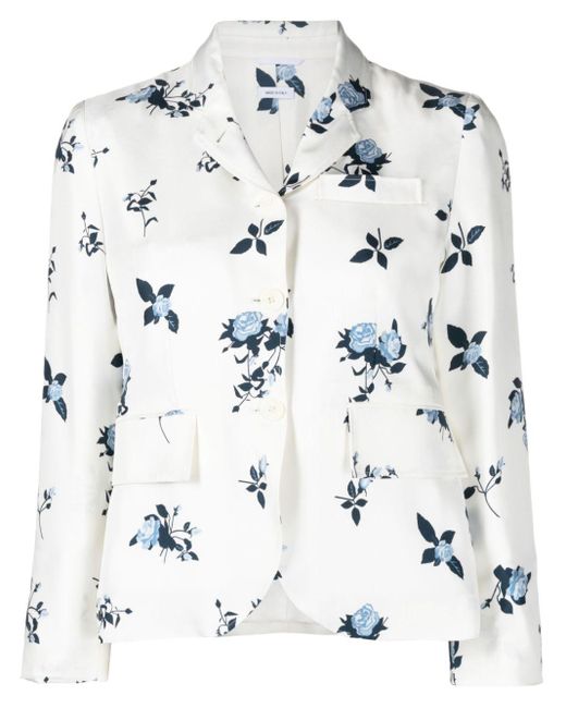 Thom Browne White Floral-print Silk Blazer