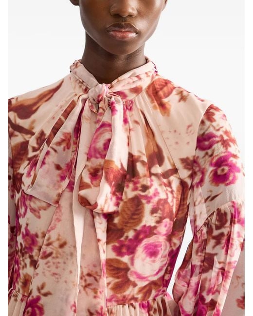 Erdem Pink Floral-Pattern Midi Dress