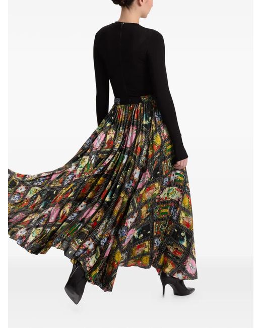 Alice + Olivia Black Katz Pleated Printed Maxi Skirt