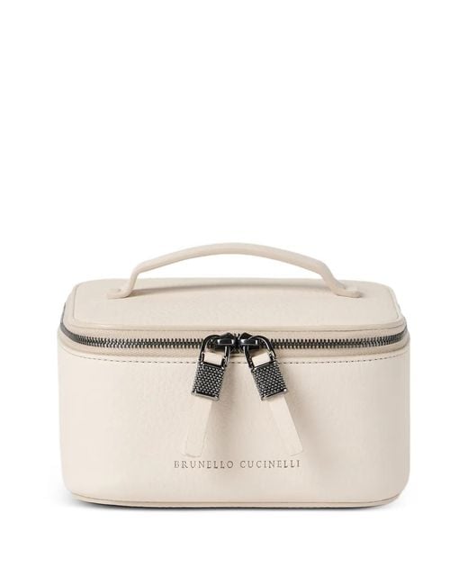 Brunello Cucinelli Natural Grained Calfskin Jewelry Box With Shiny Zipper Pull