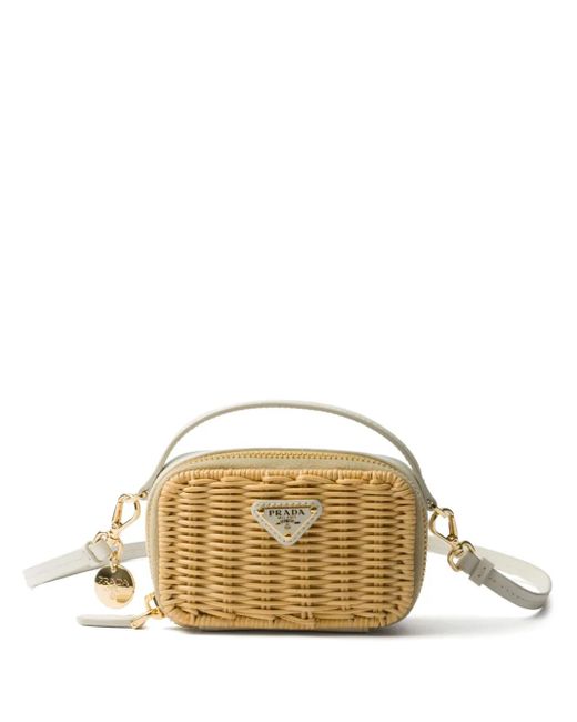 Pochette En Osier Tressé À Plaque Logo Prada en coloris Metallic