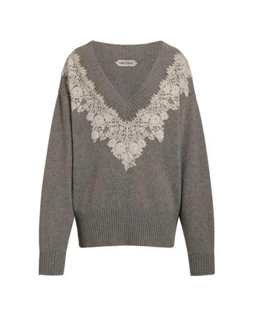 Alberta Ferretti Gray Lace Cashmere Sweater