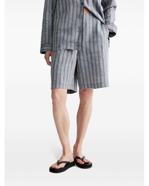 12 STOREEZ Blue Striped Linen Pyjama Set