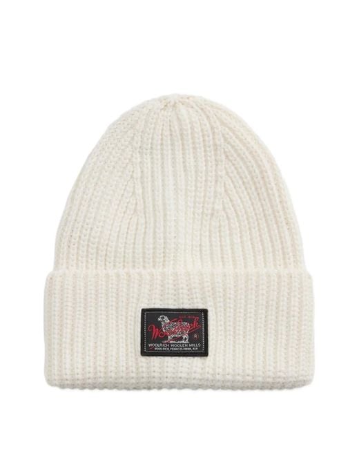 Woolrich Gerippte Beanie Mit Logo-Patch in White für Herren