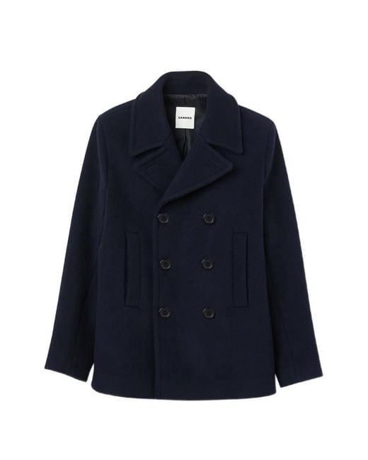 Sandro Black Straight-Fit Wool-Blend Coat for men