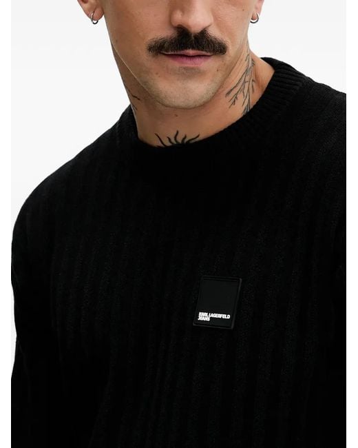 Karl Lagerfeld Black Ribbed Logo-Patch Sweater for men