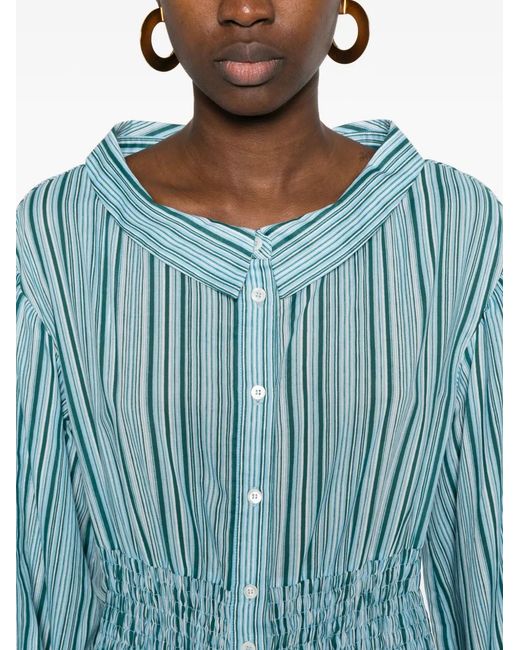 Pinko Blue Robe Longue Volantée À Rayures