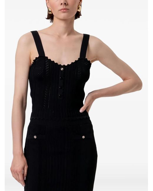 Fracomina Black Pointelle-Knit Scalloped Top