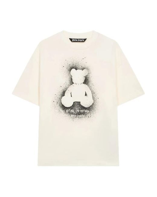 Palm Angels White Spray Bear Graphic T-Shirt for men