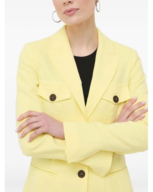 Beatrice B. Natural Button-Up Flap-Pocket Blazer