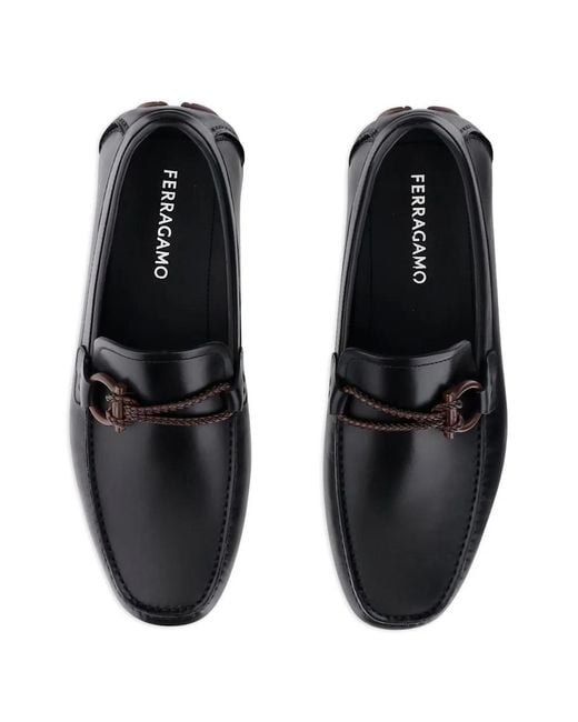 Ferragamo Black Gancini-Detail Leather Loafers for men
