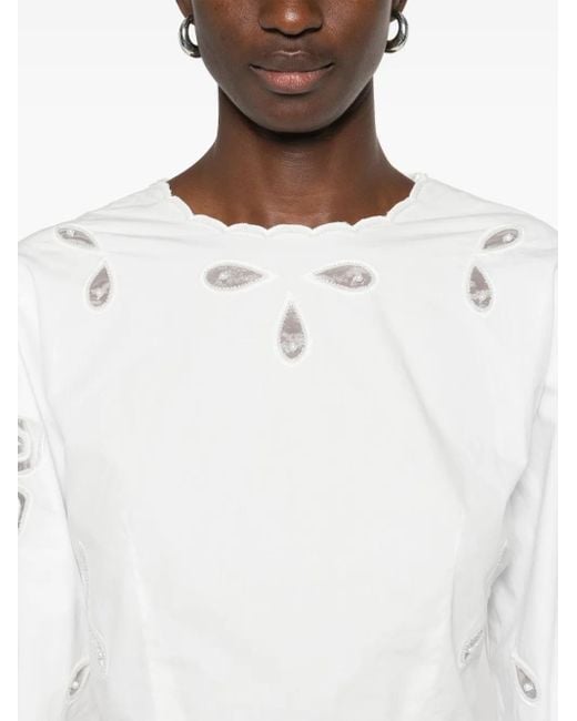 Sandro White Floral-Embroidered Blouse