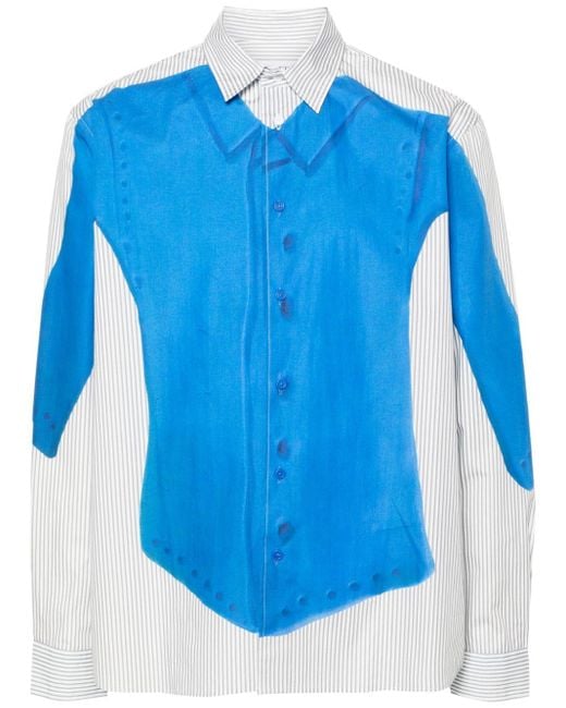 Camisa a rayas con camisa estampada J.W. Anderson de hombre de color Blue