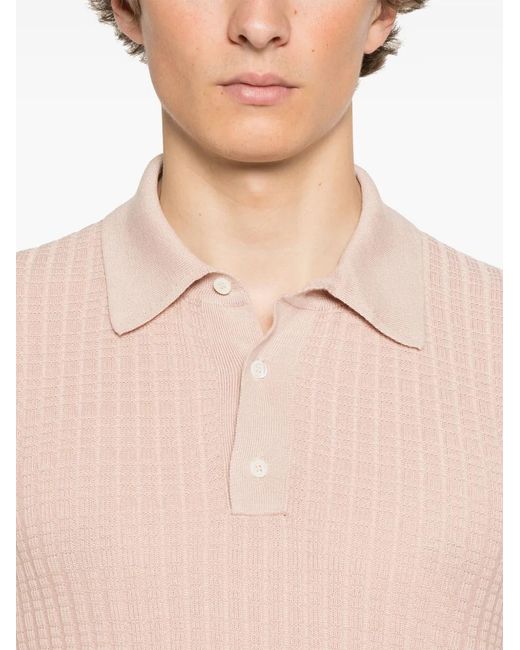 Canali Pink Fine-Knit Polo Shirt for men