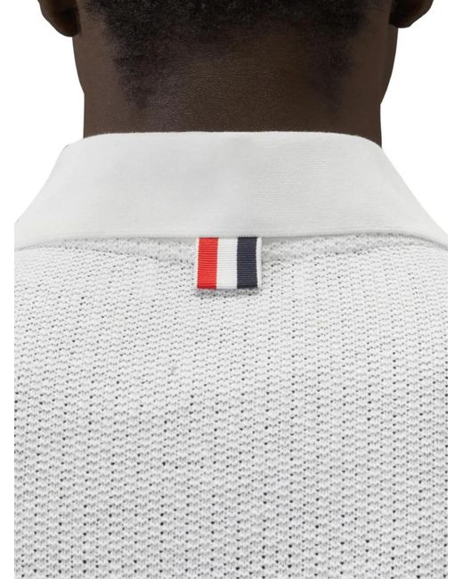 Thom Browne White Polo En Lin Mélangé Texturé for men