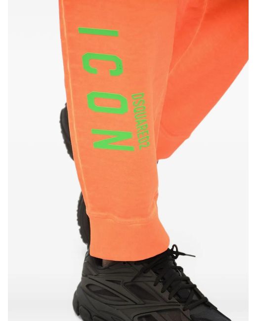 DSquared² Orange Iogo-Print Track Pants for men