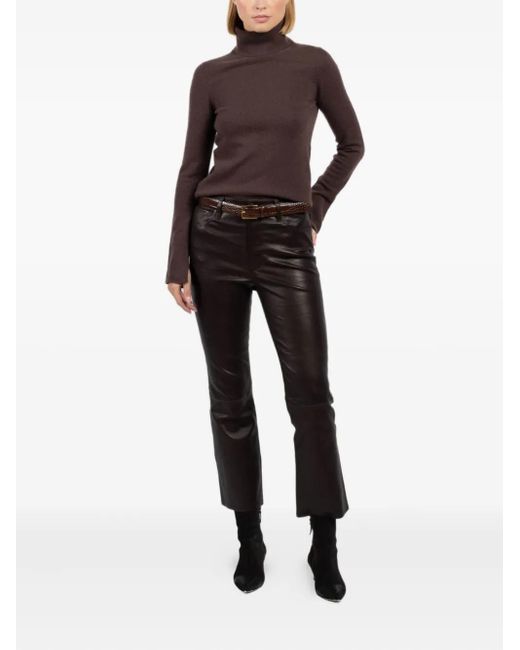 FRAME Brown Leather Flared Trousers