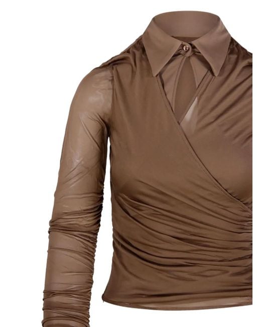 Max Mara Brown Aiello Ruched Collared Shirt