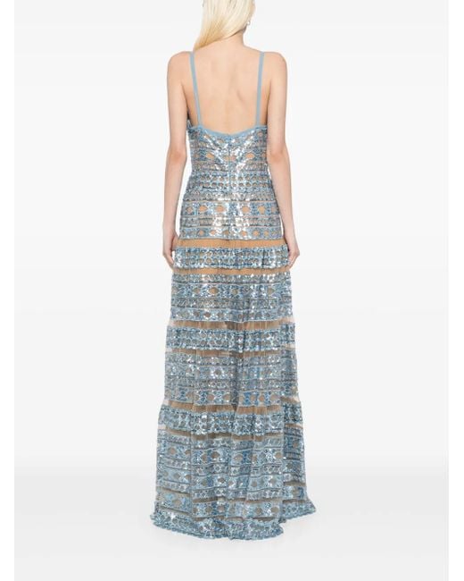 Elie Saab Blue Besticktes Maxikleid