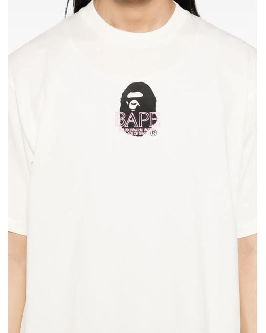 メンズ A Bathing Ape ムーンフェイスロゴ Tシャツ White