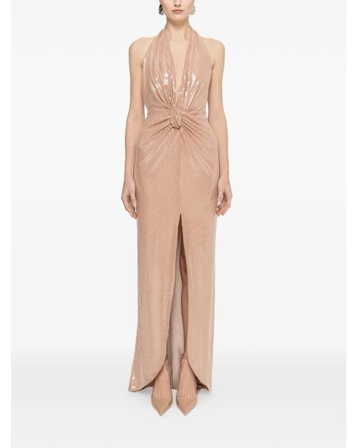 Nissa Natural Sequin Open-Back Maxi Dress