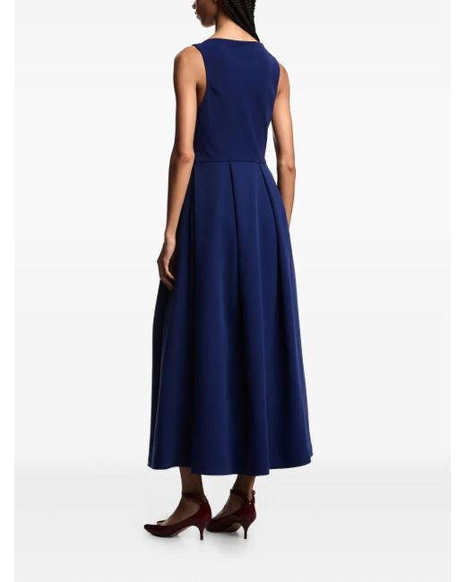 Emporio Armani Blue Pleated Sleeveless Maxi Dress