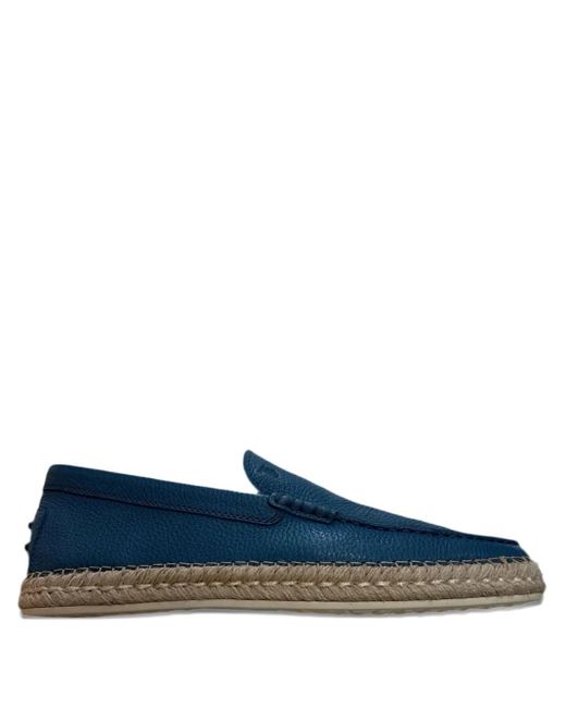 Tod's Blue Raffia-Platform Leather Loafers for men