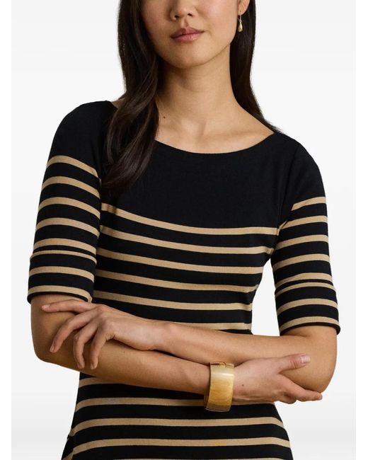 Ralph Lauren Black Breton-Stripe Ribbed Midi Dress