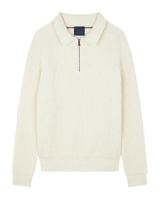Paul & Shark White Rib-Knit Halp-Zip Sweater for men