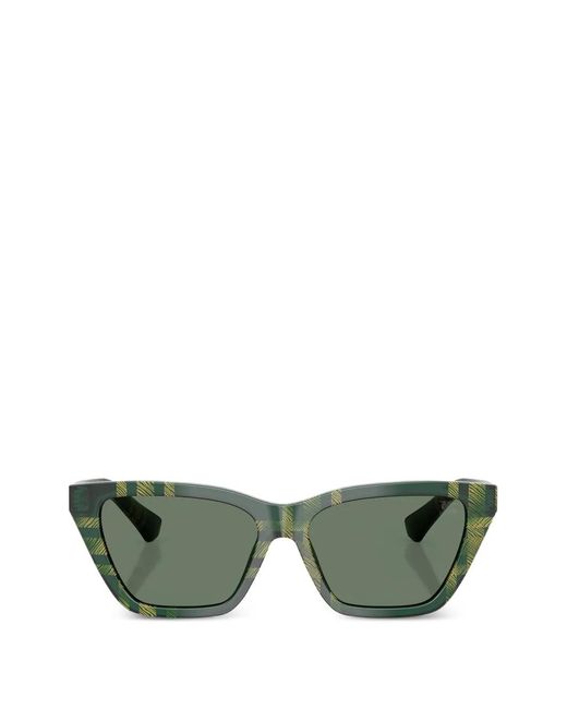 Burberry Green Checked Square-Frame Sunglasses