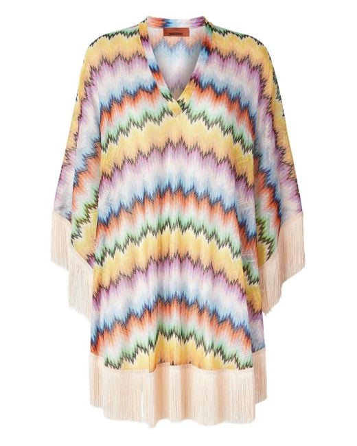 Missoni Gray Zigzag-Pattern Fringed Midi Dress