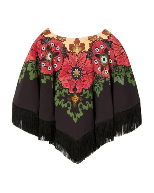 LaDoubleJ Poncho Met Bloemenprint in het Red