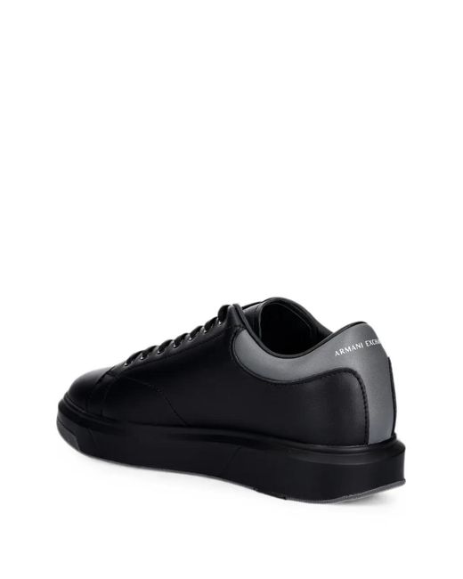 ARMANI EXCHANGE Black Logo-Embossed Lace-Up Sneakers for men