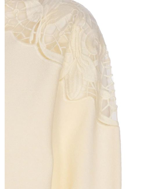 Twinset Natural Lace-Insert Zip-Front Cardigan