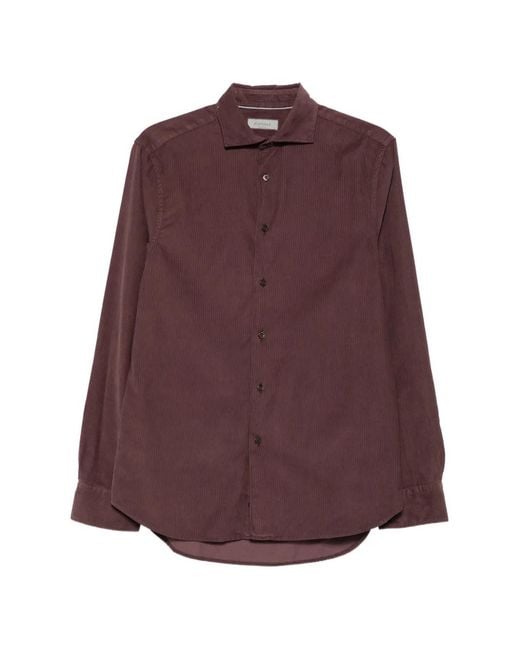 Canali Purple Corduroy Long-Sleeve Shirt for men