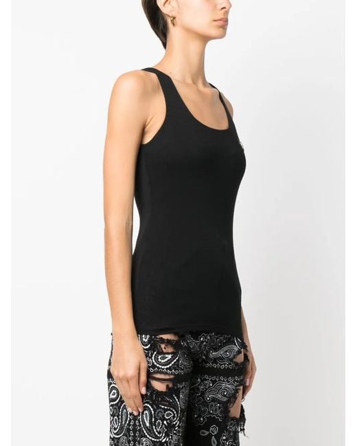 Philipp Plein Black Logo-Patch Tank Top