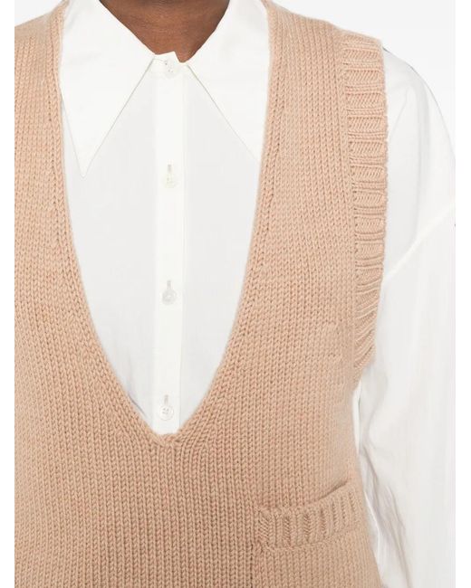 LAMRONS Natural V-Neck Ribbed-Knit Vest