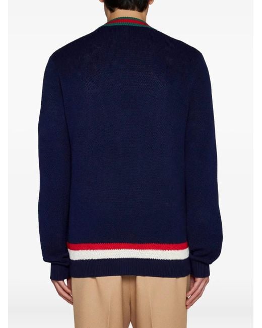 Gucci Blue Web-Stripe Button-Up Cardigan for men