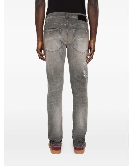 Amiri Gray Ripped Embroidery Jeans for men