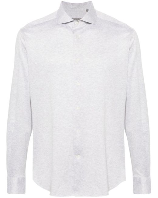 Corneliani White Piqué-weave Long-sleeve Shirt for men