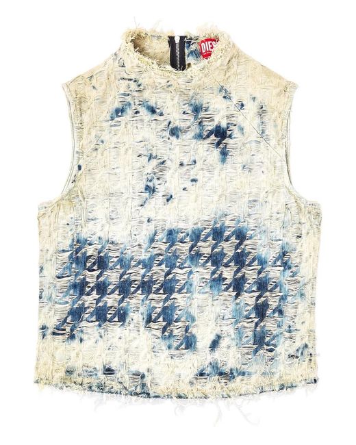 DIESEL Blue De-Tapi-Fsh2 Denim Houndstooth Vest