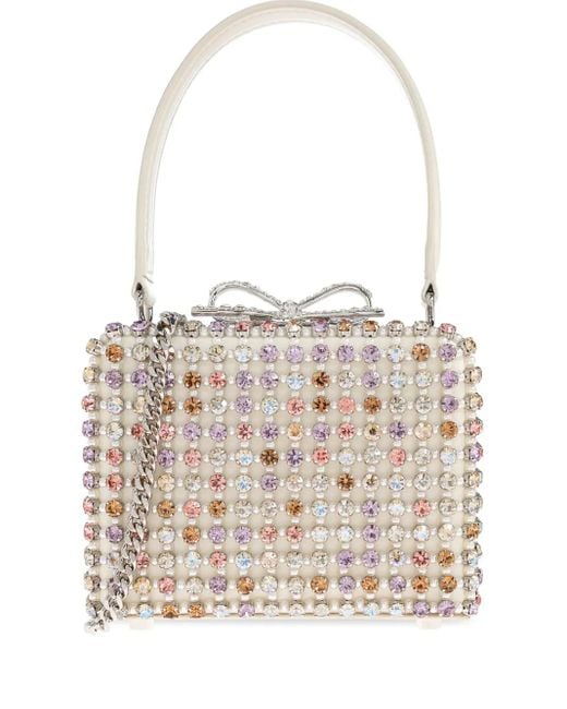 Borsa Tote Con Fiocco E Cristalli di Self-Portrait in White
