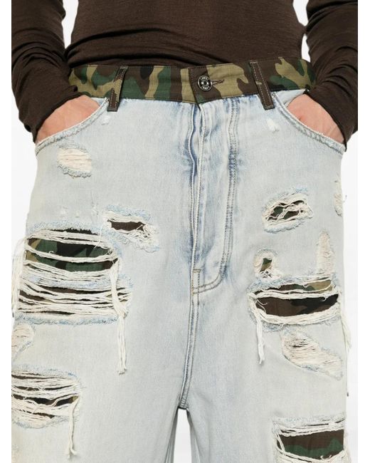 Amiri Gray Distressed Camouflage-Print Jeans for men