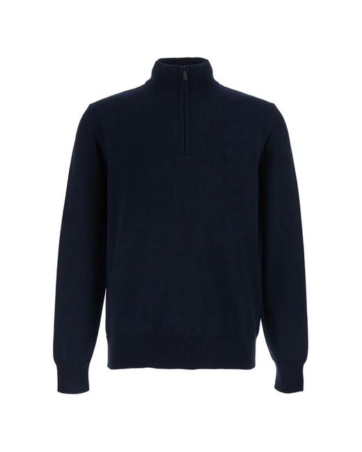 Emporio Armani Blue Cotton Zip-Up Sweater for men
