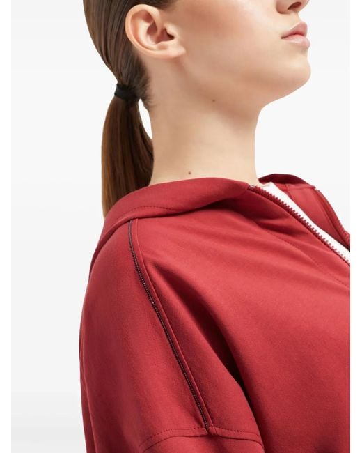 Brunello Cucinelli Red Stretch-Cotton Zip-Up Hoodie