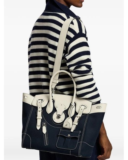 Ralph Lauren Blue Calfskin Trim Ricky Tote Bag