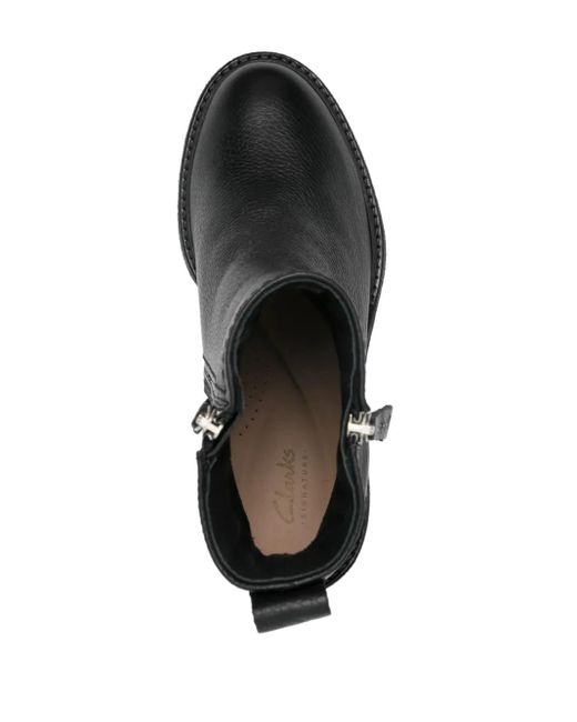 Clarks Black Pebbled Leather Chunky Heel Boots