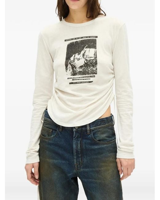 Ann Demeulemeester White Dot Graphic-Print Ruched Top